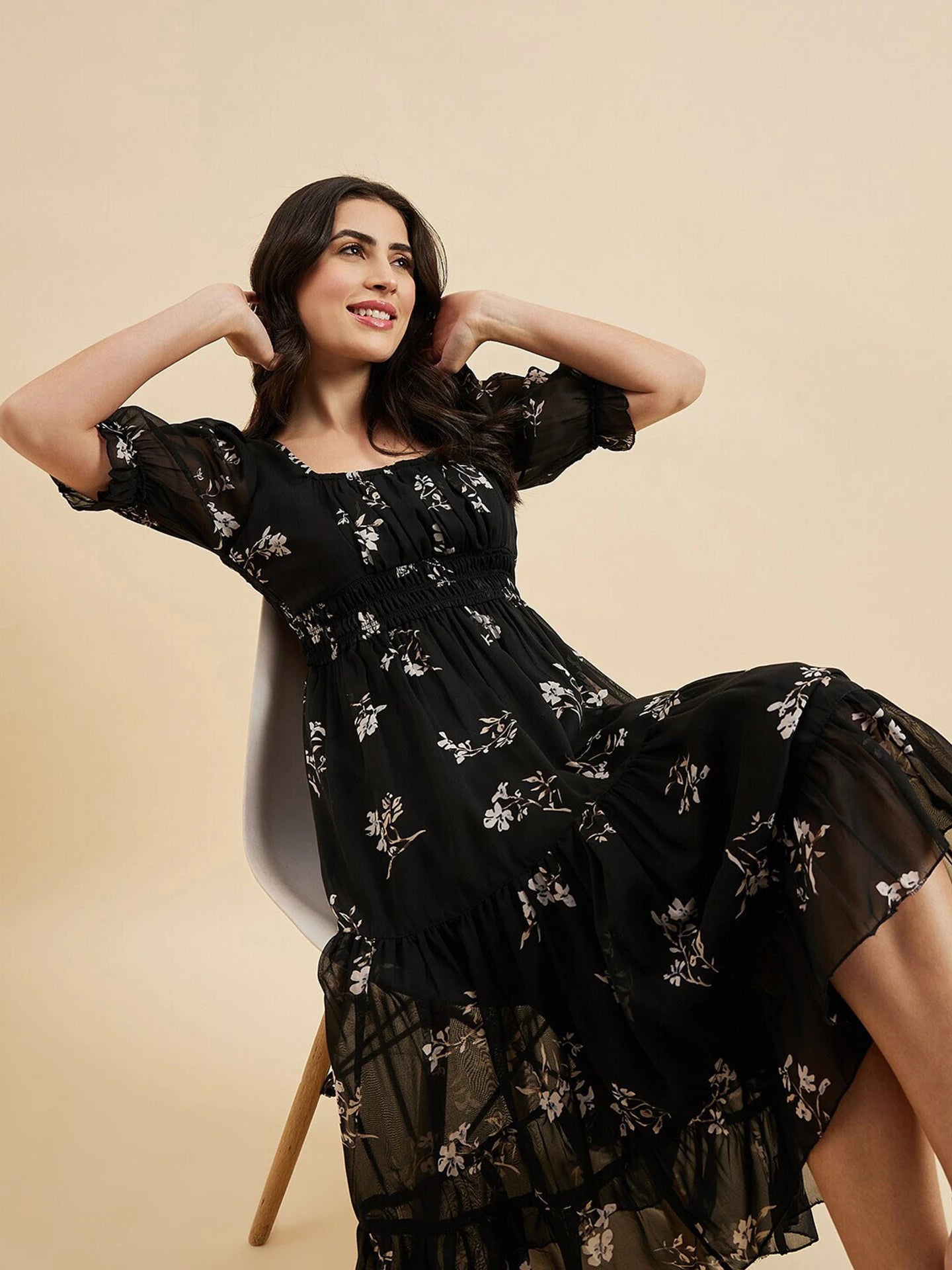 Women Fit and Flare Black Midi/Calf Length Dress