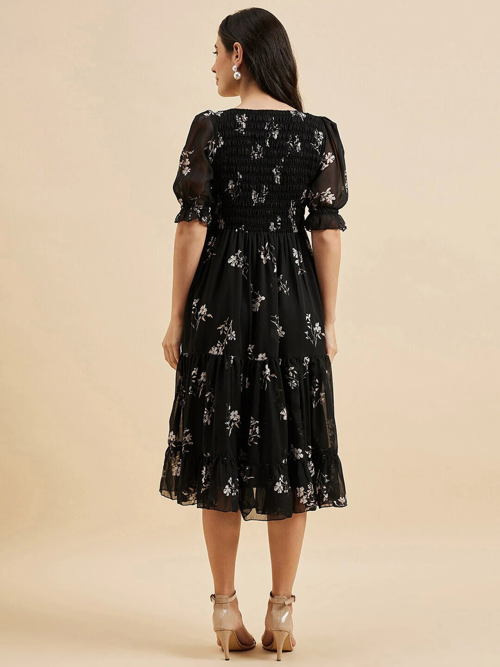 Women Fit and Flare Black Midi/Calf Length Dress