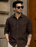 Brown Men Regular Fit Solid Spread Collar Casual Shirt