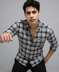 Beige Men Regular Fit Checkered Spread Collar Casual Shirt