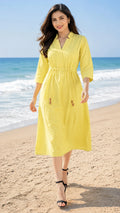 Women A-line Yellow Below Knee Dress