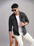 Men Regular Fit Washed Cut Away Collar Casual Shirt