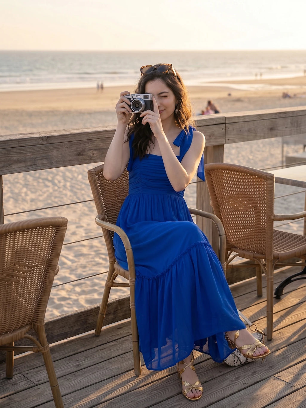 Women Layered Blue Maxi Full Length Dress