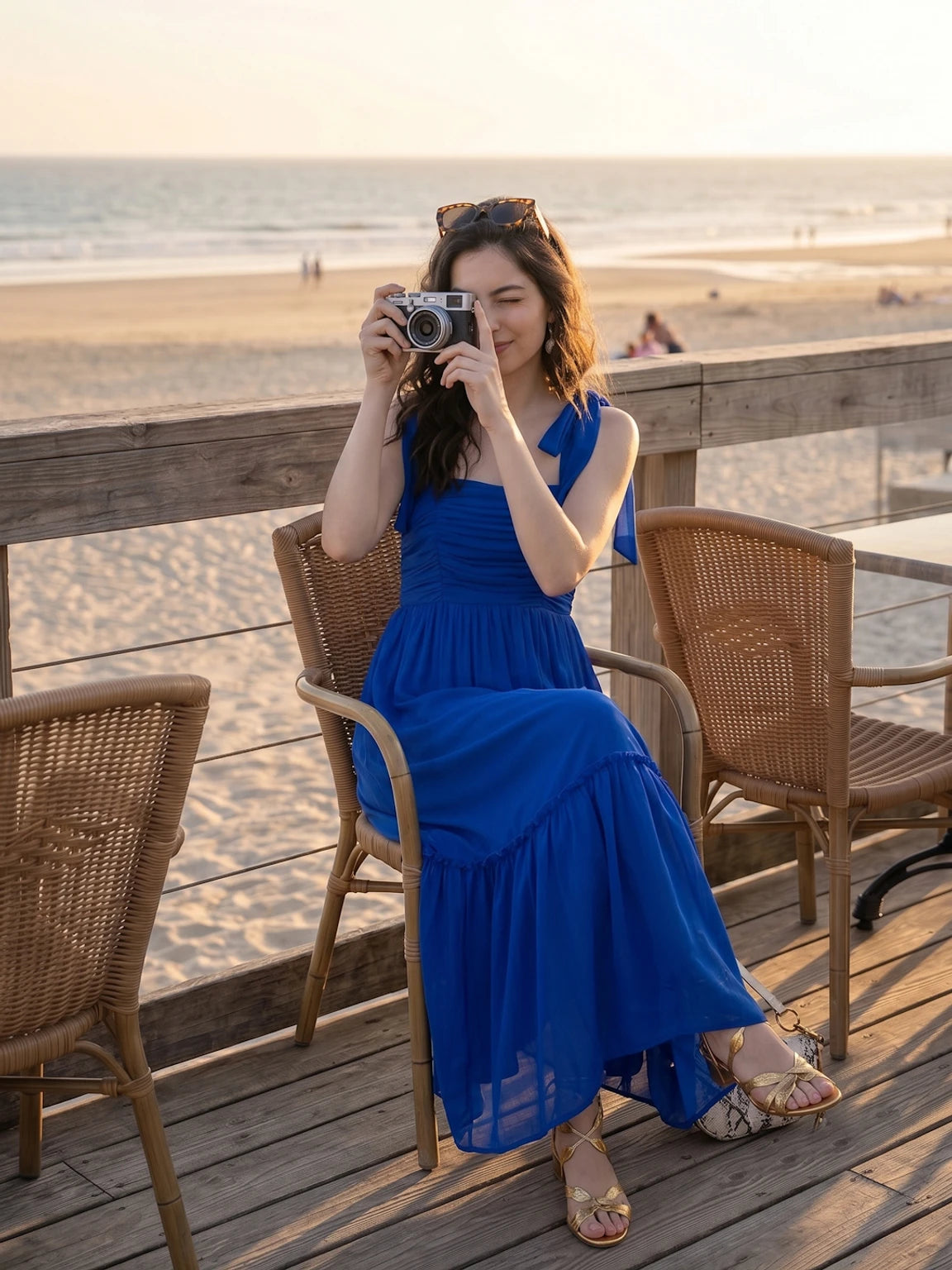 Women Layered Blue Maxi Full Length Dress