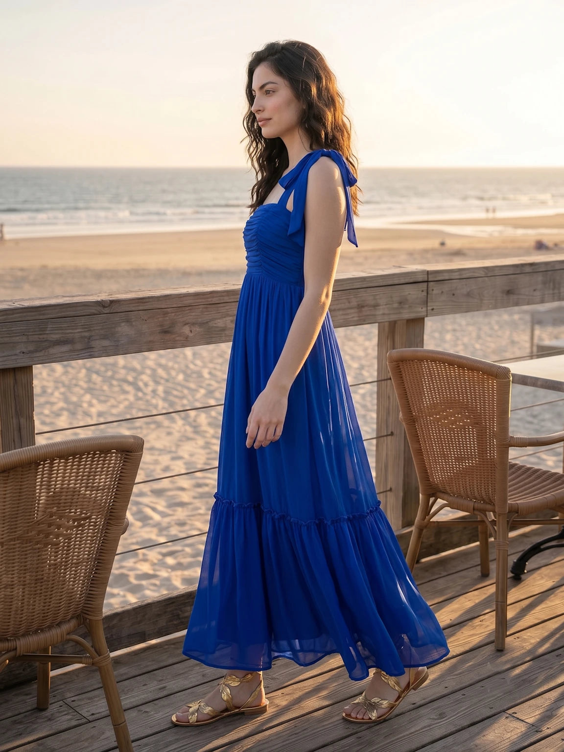 Women Layered Blue Maxi Full Length Dress