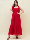 Women Layered Red Maxi Full Length Dress