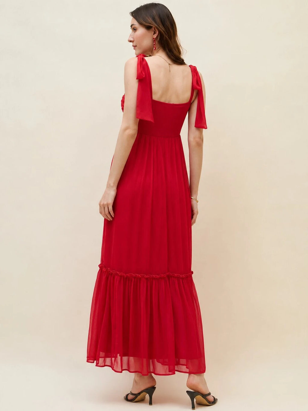 Women Layered Red Maxi Full Length Dress