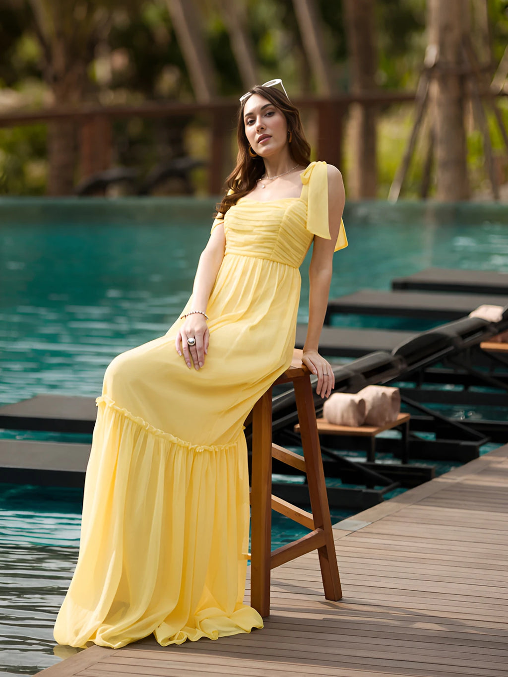 Women Layered Yellow Maxi Full Length Dress
