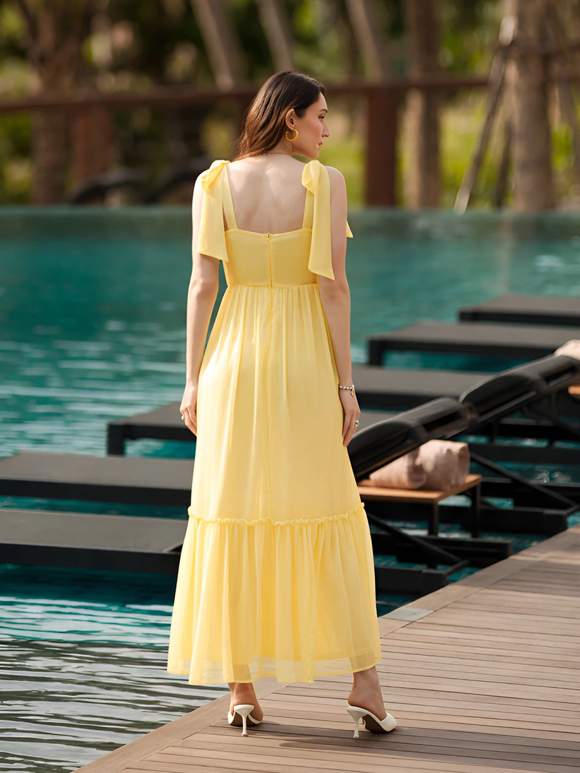 Women Layered Yellow Maxi Full Length Dress – ZIZO