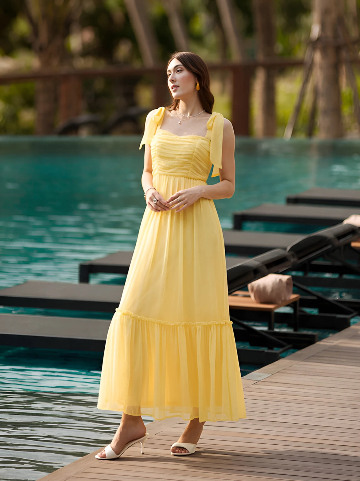 Women Layered Yellow Maxi Full Length Dress – ZIZO