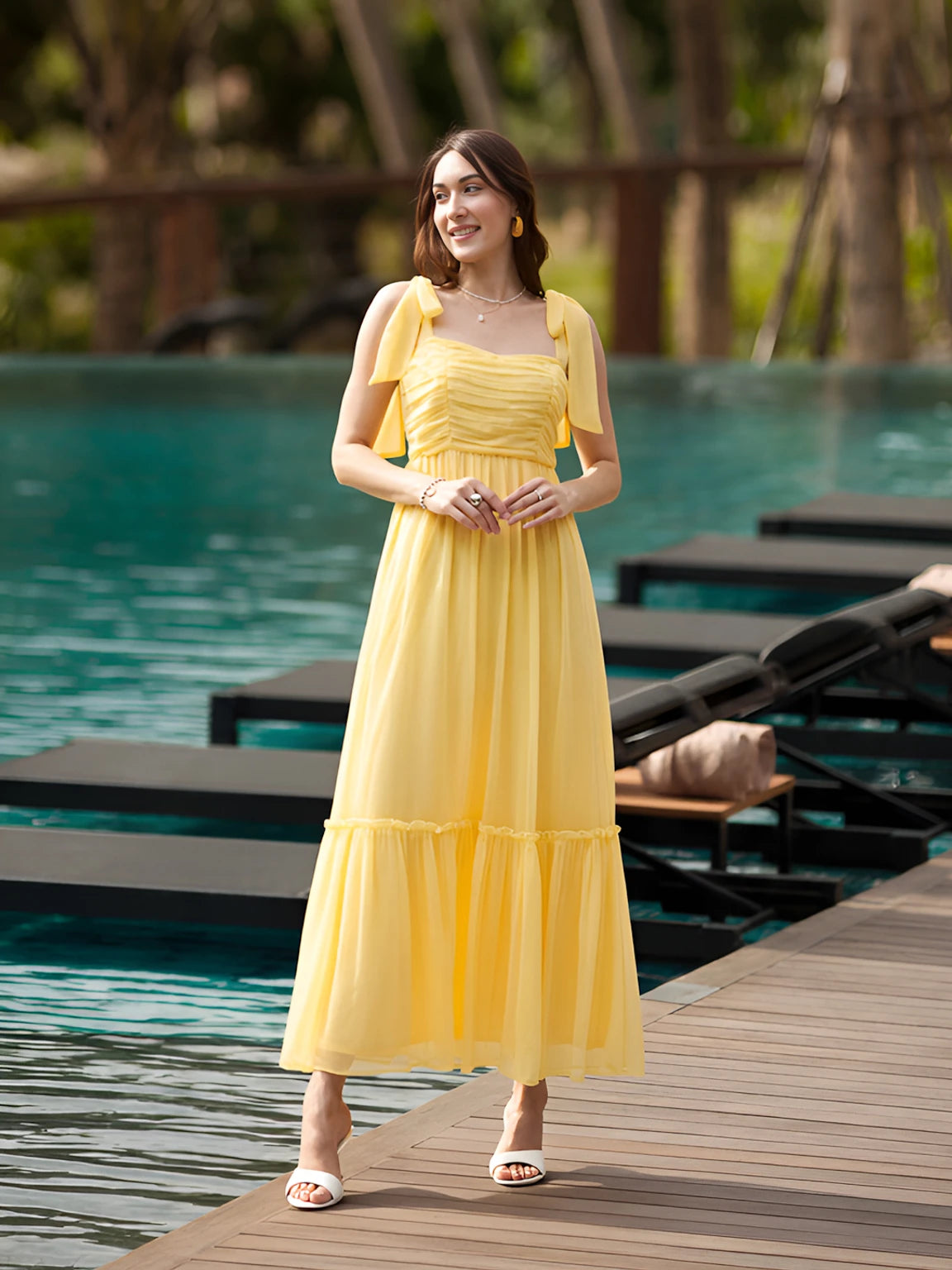 Women Layered Yellow Maxi Full Length Dress – ZIZO