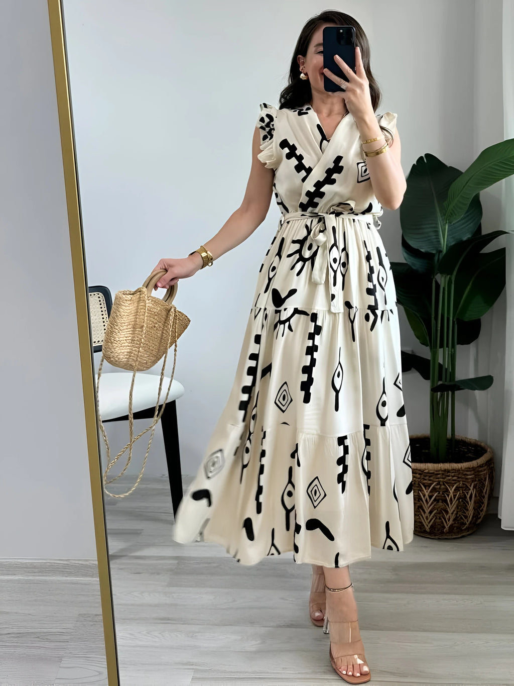 Women Fit and Flare White Midi/Calf Length Dress