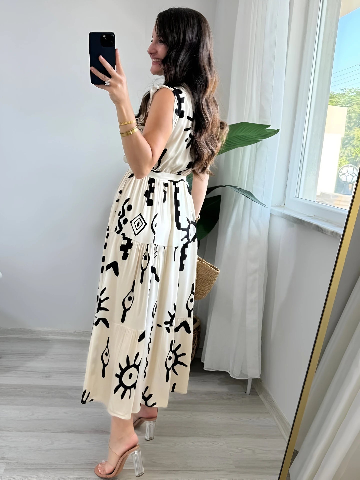 Women Fit and Flare White Midi/Calf Length Dress