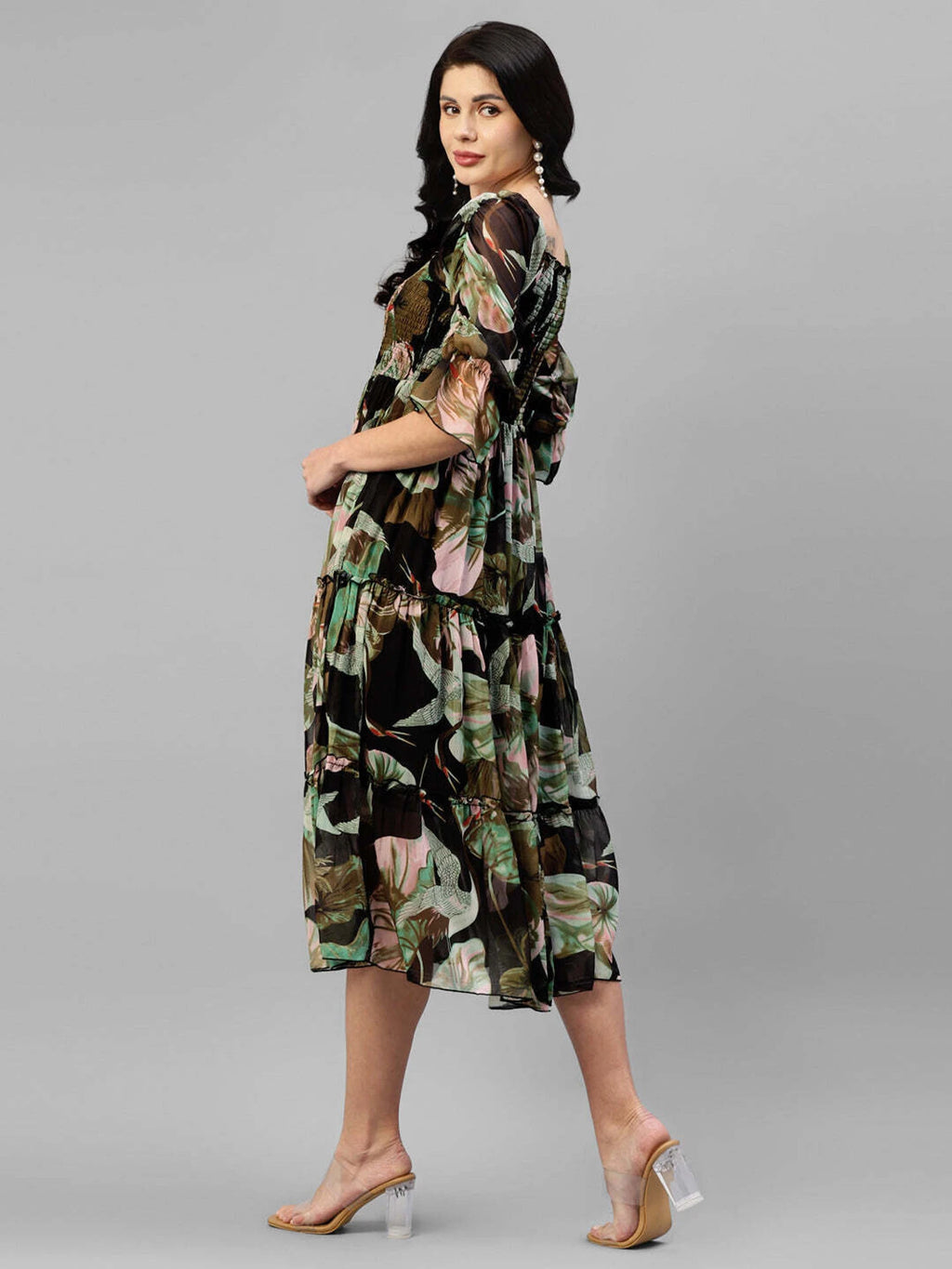 Women Fit and Flare Black Below Knee Dress