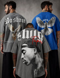 Men Printed Round Neck Cotton Blend Blue, Grey T-Shirt ( Pack Of 3 )