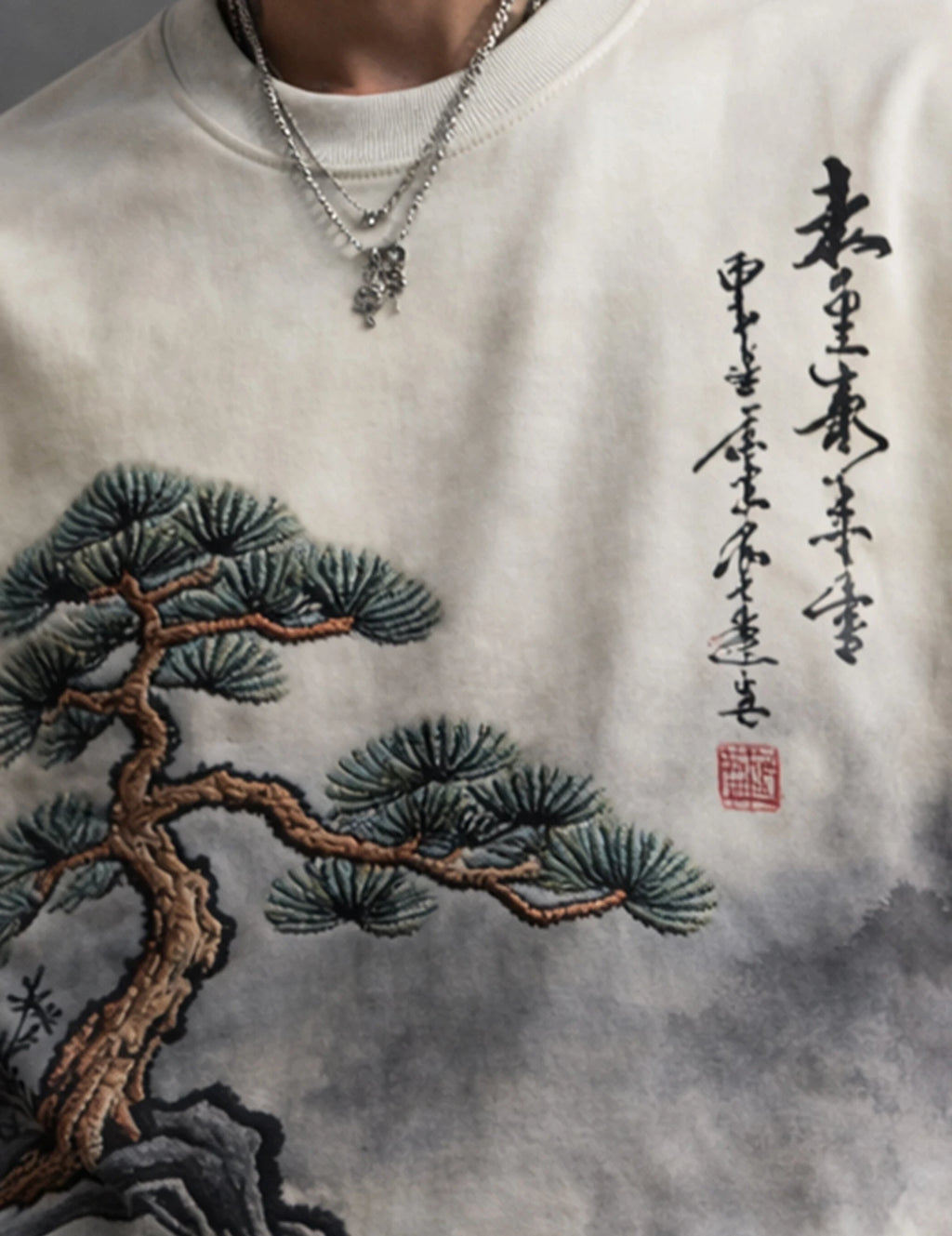 Men Printed Round Neck Cotton Blend White, Dark Green T-Shirt