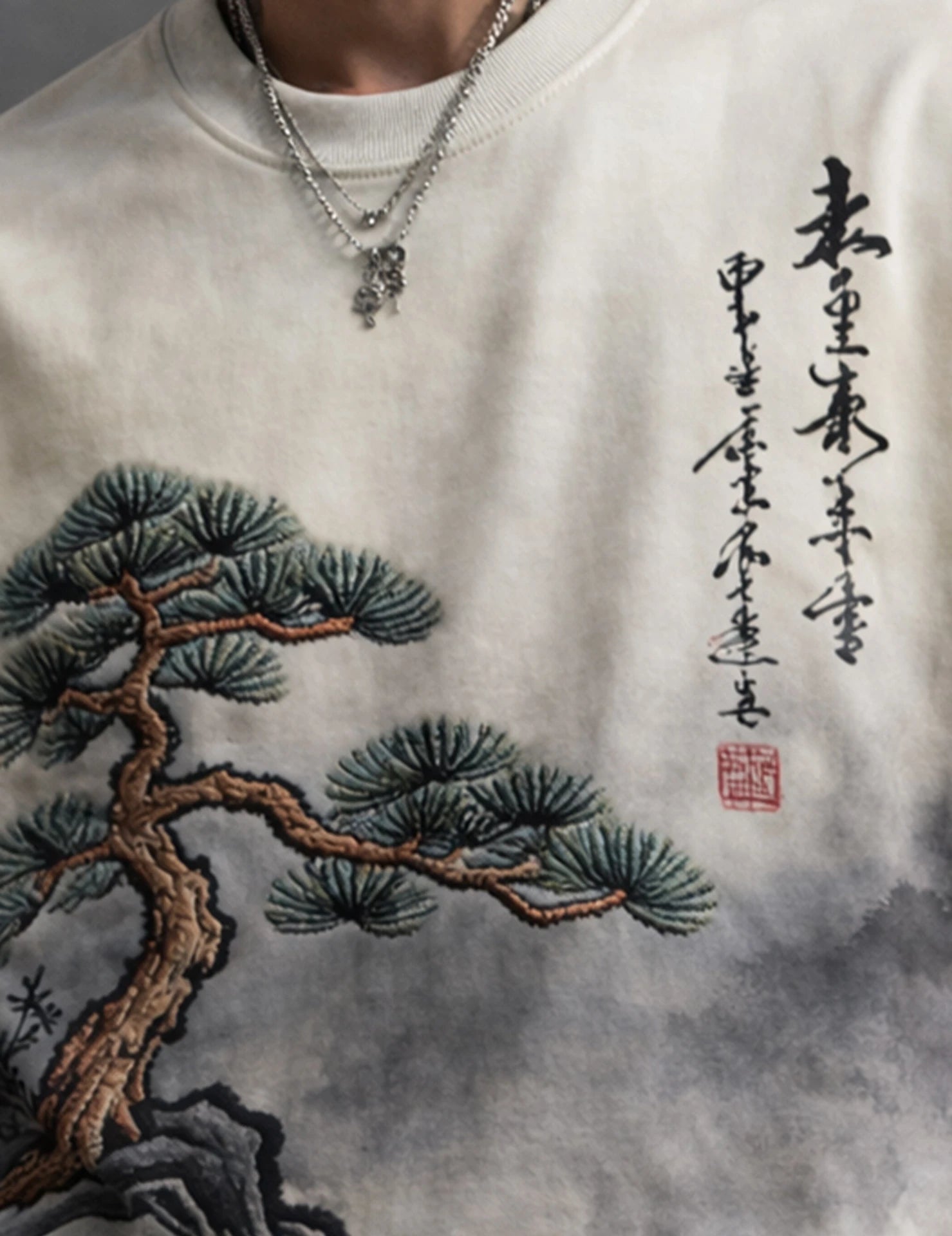 Men Printed Round Neck Cotton Blend White, Dark Green T-Shirt