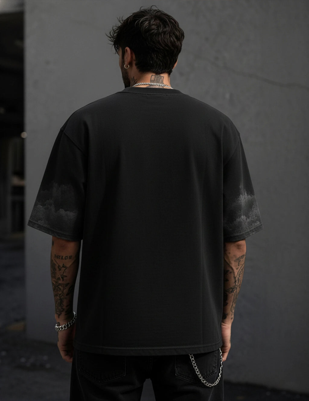 Men Printed Round Neck Cotton Blend Black T-Shirt