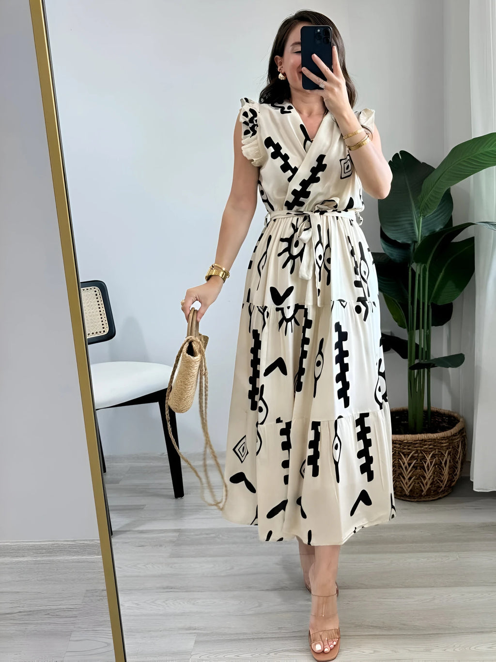 Women Fit and Flare White Midi/Calf Length Dress