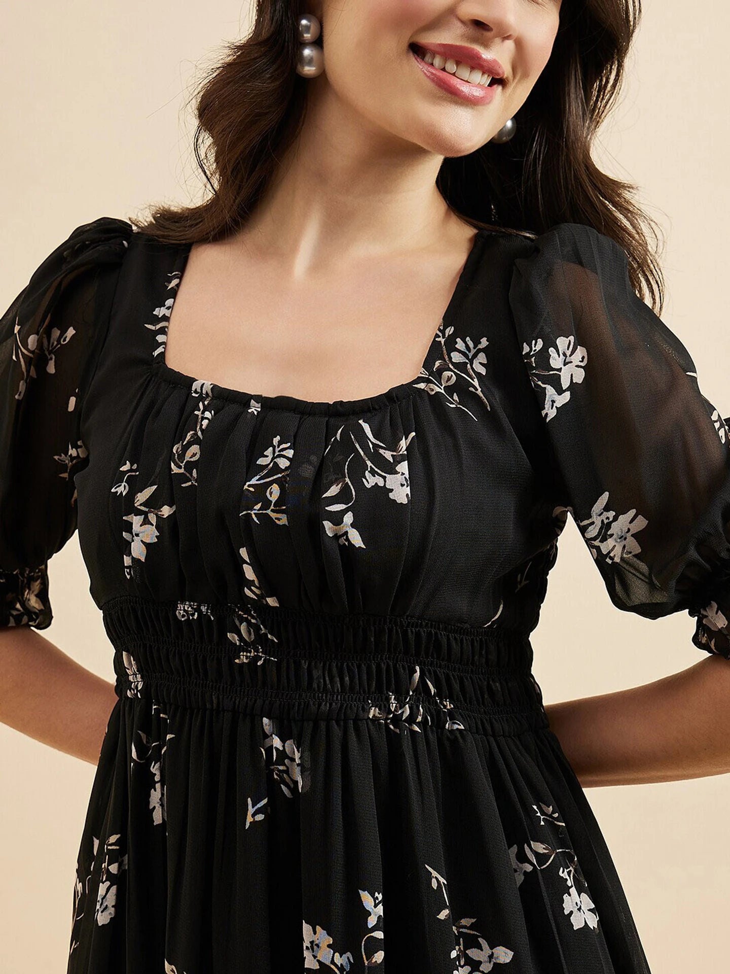 Women Fit and Flare Black Midi/Calf Length Dress