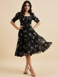 Women Fit and Flare Black Midi/Calf Length Dress