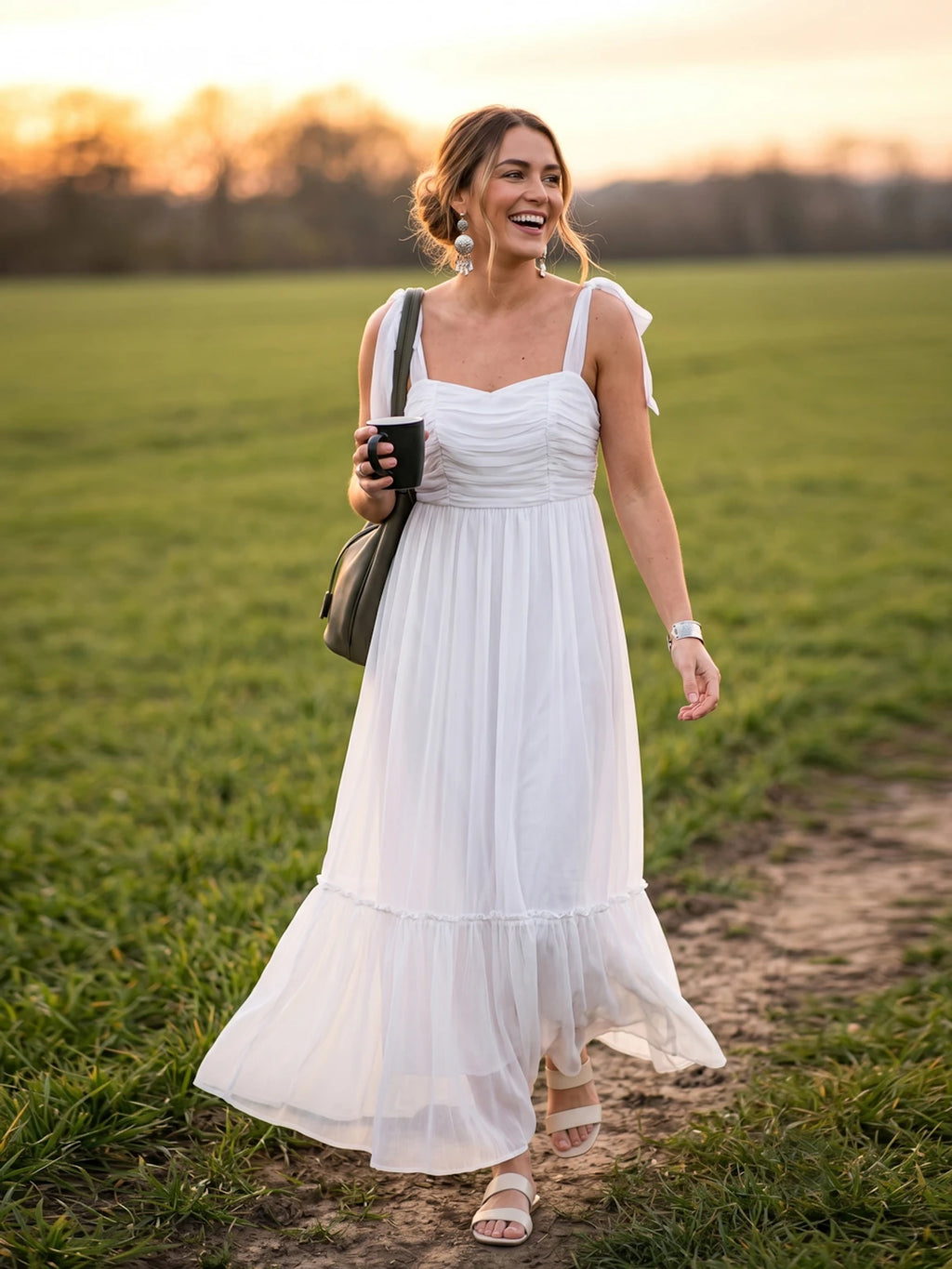 Women Layered White Maxi Full Length Dress