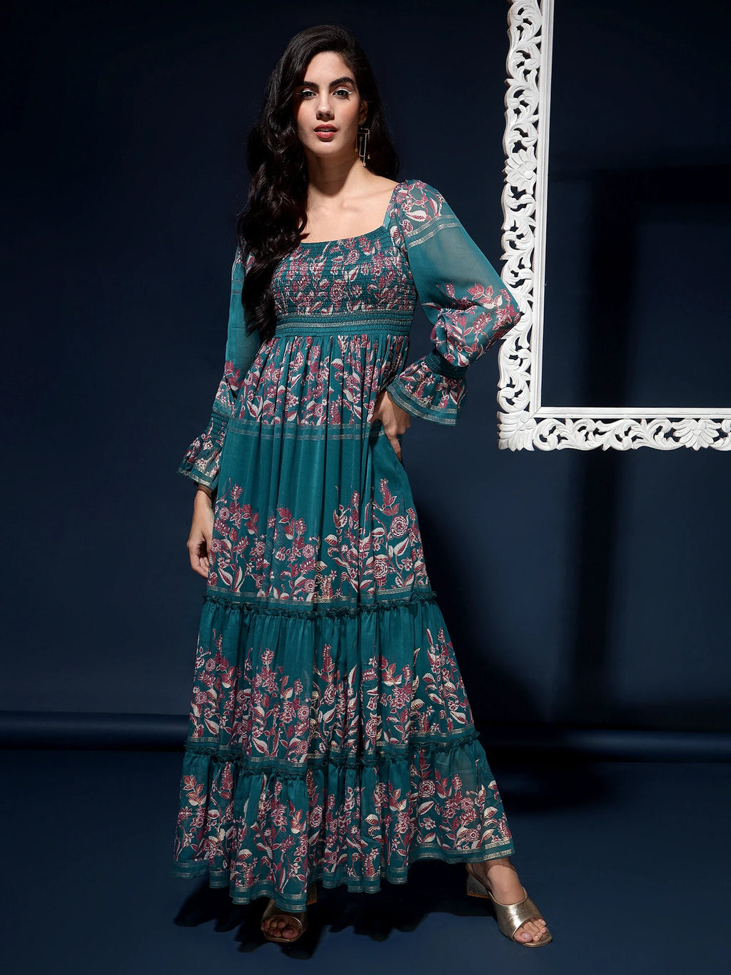 Women Fit and Flare Green Midi/Calf Length Dress