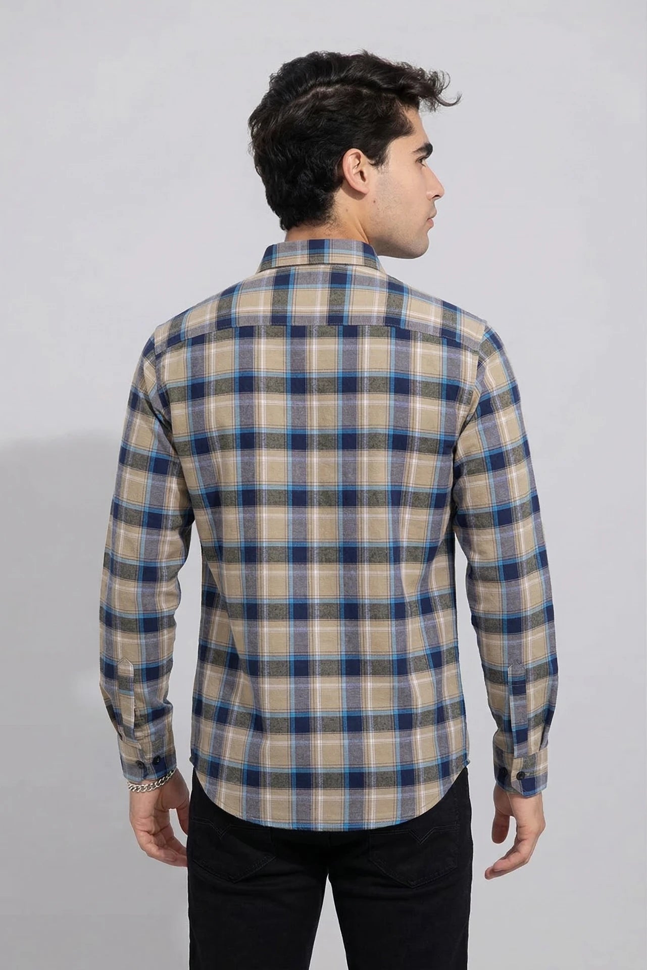 Beige Men Regular Fit Checkered Spread Collar Casual Shirt
